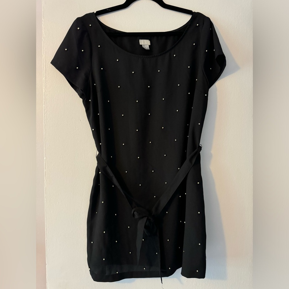 H&M Black Shift Dress w/Gold Beading (Size 12)